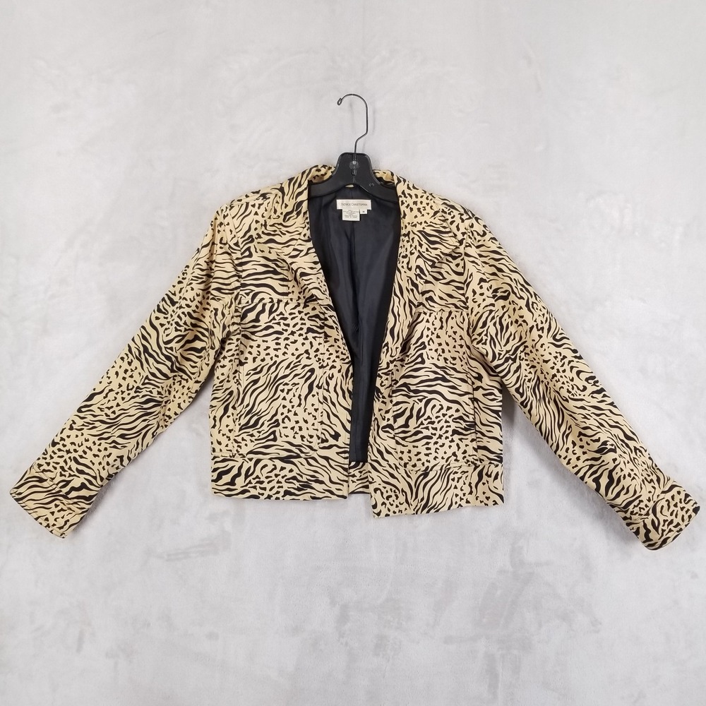 Patrick Christopher Crop Jacket Women M Animal Print Open Front Moto‎ Mob Wife